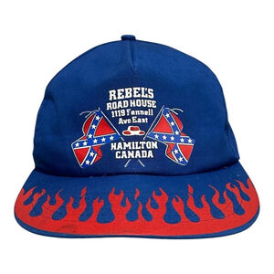 Rebel's Road House Hat Cap Snap Back One Size Blue Flames Flag AJM Mens